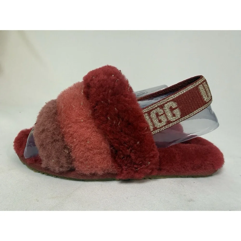 UGG Fluff Yeah Metallic Sparkle Girls Youth 10 Red Slipper Model  T 1125950T